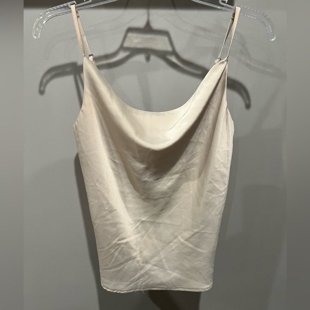 fab'rik Ivory Cowl Neck Satin Tank